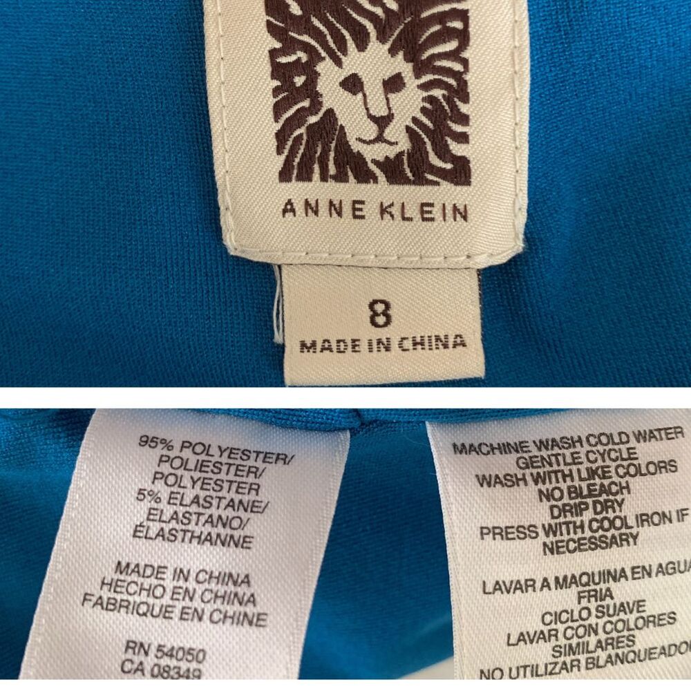 Anne Klein Dress Size 8 Blue Sheath Ruched Waist Cap Sleeve Knee Length Elegant - Picture 7 of 10